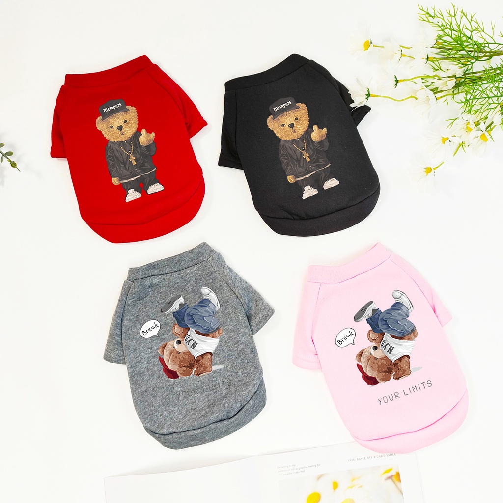 Sweater Kartun Hewan Peliharaan Hip Hop Beruang Dicetak Hatless Pakaian Anjing Besar