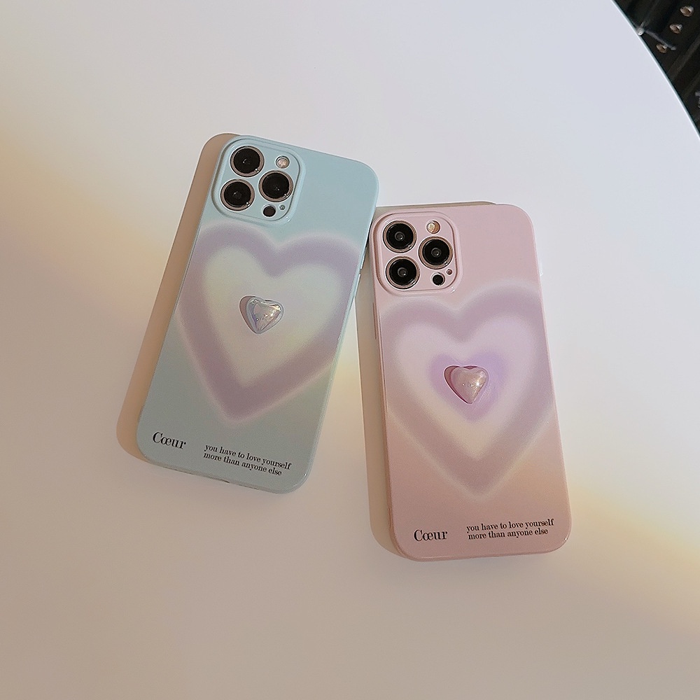 IPHONE 3d Electroplated Love Heart Gradient Color Full Protection Macaron Soft Phone Case Cover Untuk Iphone11 12 13 14 PLUS PRO MAX