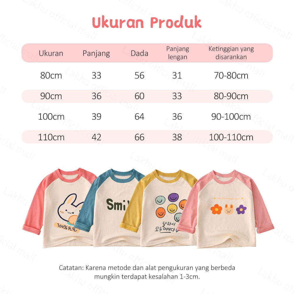 Lakhu Kaos Atasan Anak Perempuan Lengan Panjang Baju Kaos Anak Unisex 80-110cm