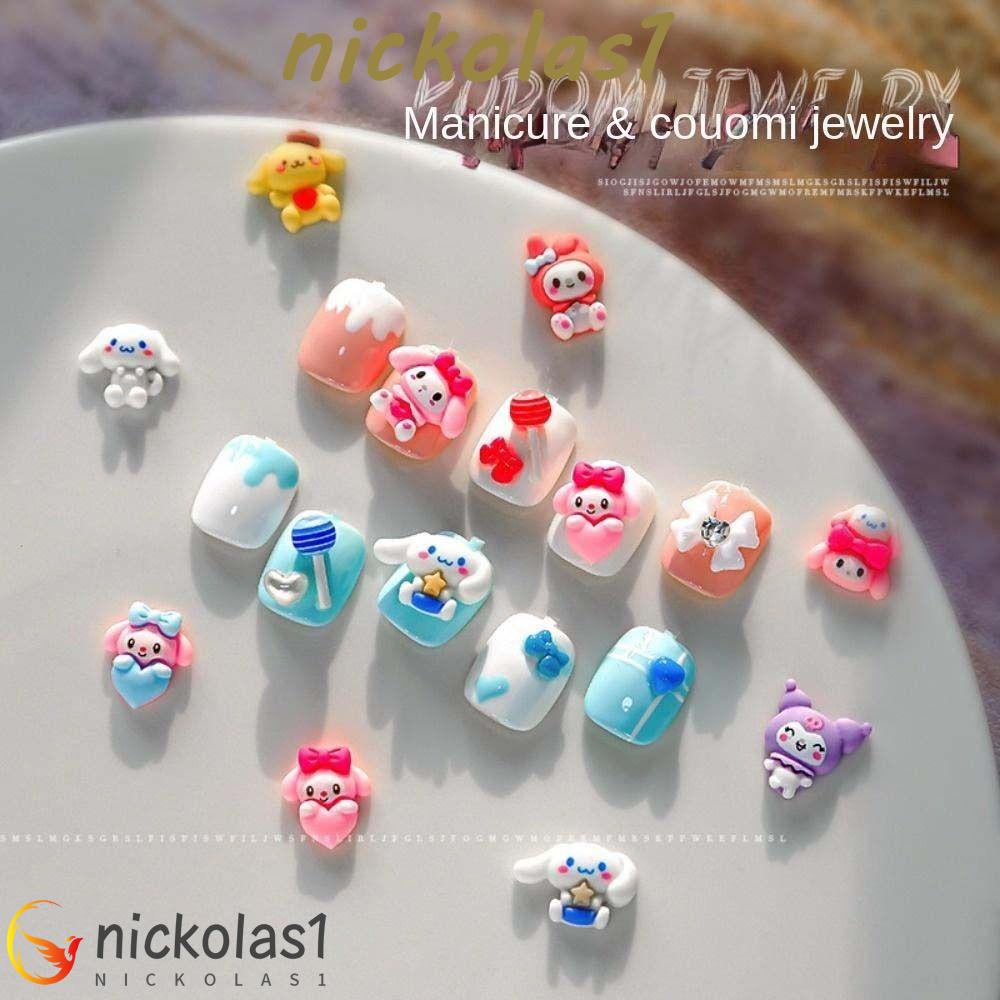 Nickolas1 Kartun Dekorasi Kuku Wanita Resin Kuromi Melody Manicure Aksesoris Hiasan Kuku 3D Nail Art Drills