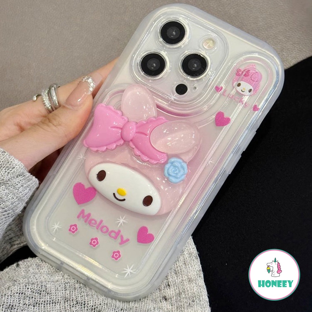 Casing Ponsel Sanrio Kartun 3D Untuk Apple14 13 12 Pro MAX Case iPhone 11 Pro MAX XR XS MAX 7Plus8Plus Melodi Bening Silikon Anti-Drop Soft Cover