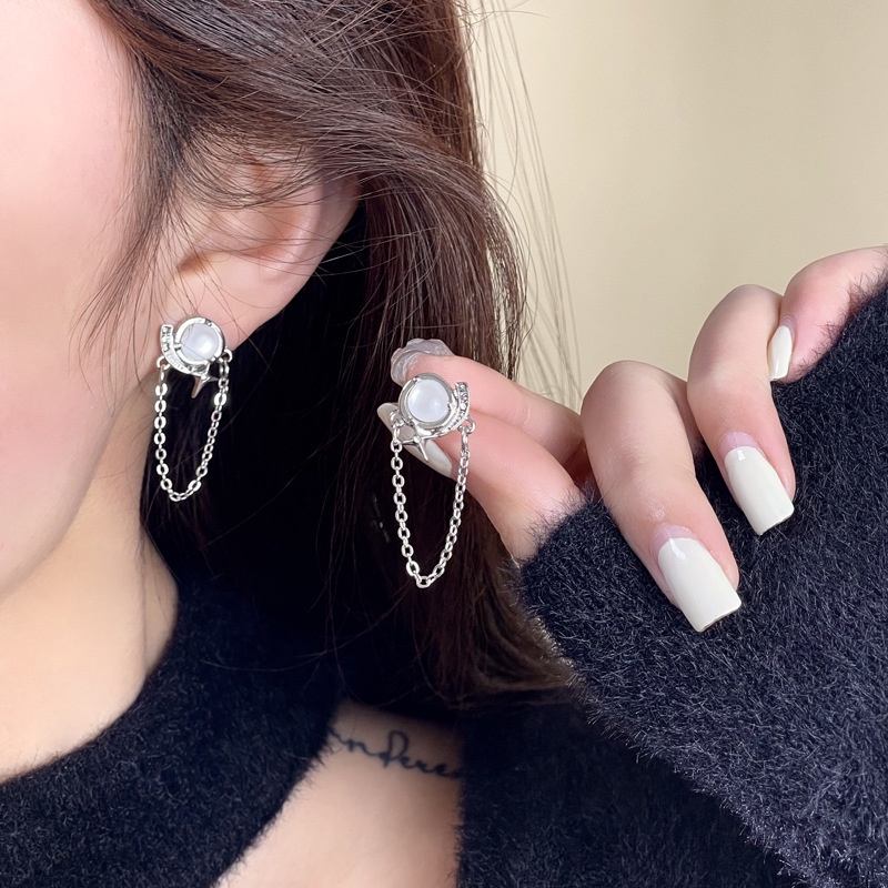 Elegan Geometris Rantai Rumbai Zirkon Anting Wanita Gadis Modis Studs Earring Jewelry