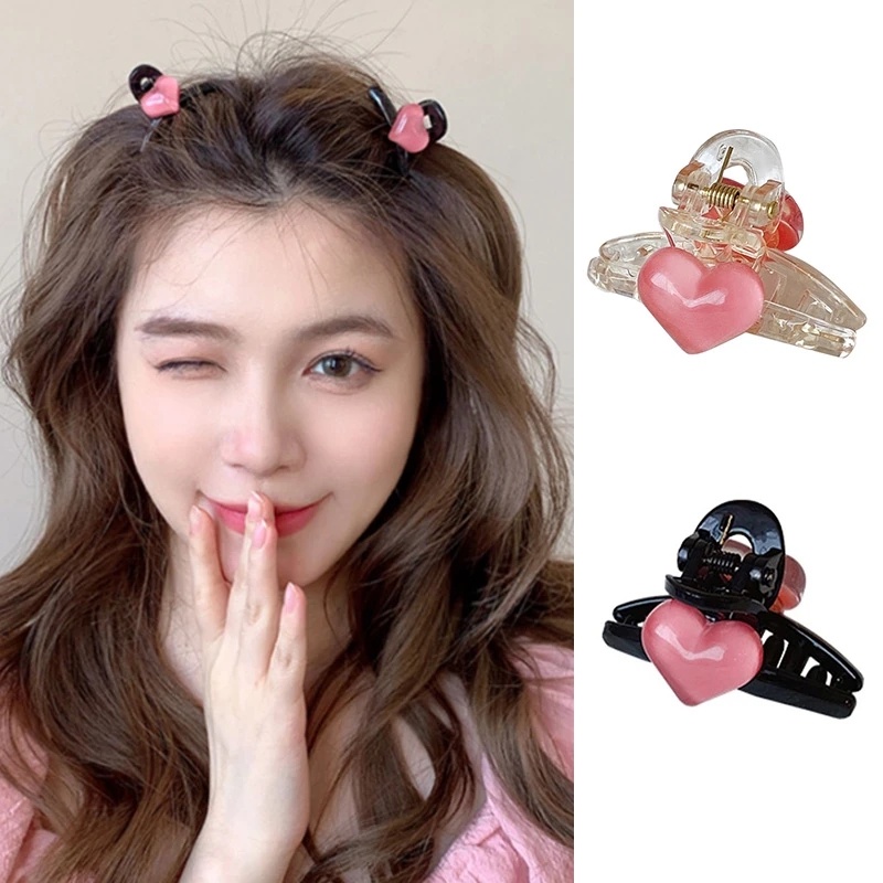 Wanita Lucu Baru Desain Cinta Hati Kecil Klip Cakar Rambut Gadis Trendi Manis Poni Samping Hiu Klip Jepit Rambut Aksesoris Rambut