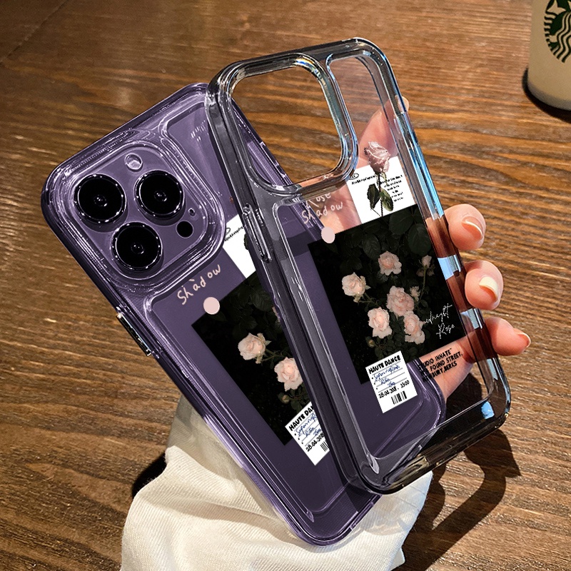 Vintag Pink Rose Case Untuk IPhone Kompatibel6 7 8 6Plus 7Plus 8Plus 11 14 Pro Max X XS XR 11 12 13 14 Pro Max SE 2020 2022 Plating Electroplated Buttons Shockproof Cover