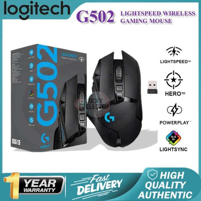 Logitech G502 Lightspeed Mouse Gaming Wireless Hitam Ergonomic