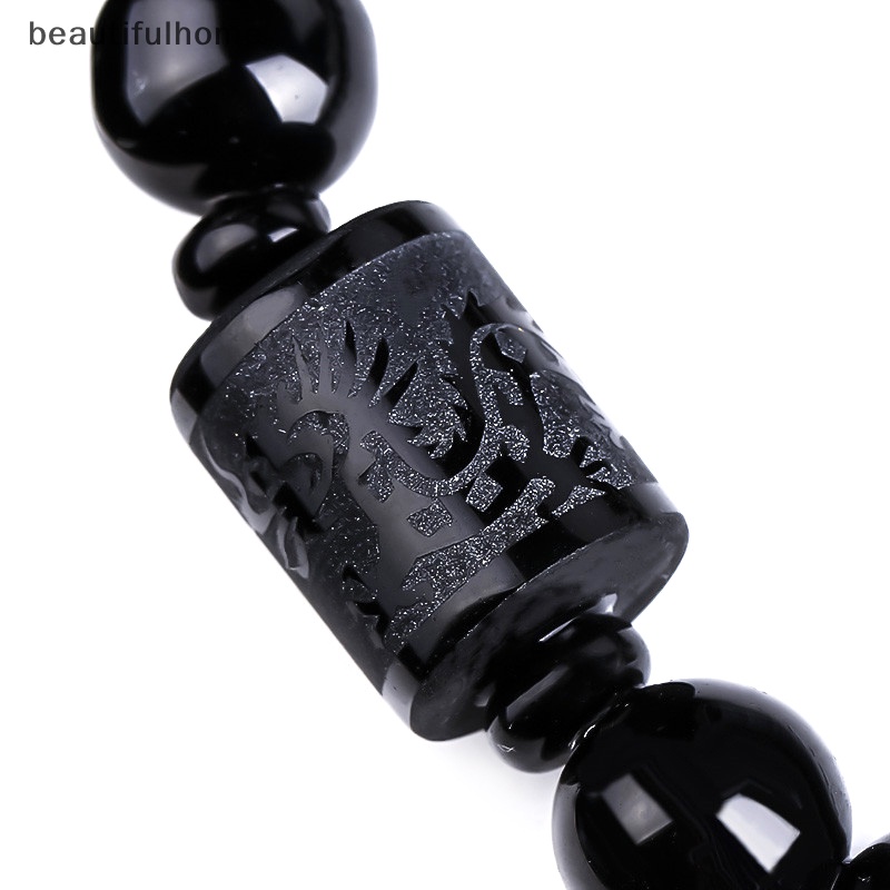 {beautifulhome} Black Obsidian Dragon Phoenix Beads Pasangan Pecinta Bangle Gelang Perhiasan Hadiah.