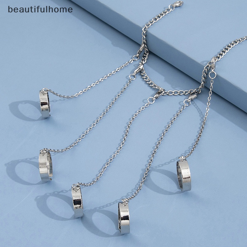 {beautifulhome} Gelang Tangan Rantai Geometris Punk Untuk Wanita Pria Cincin Pesona Set Perhiasan Pasangan.