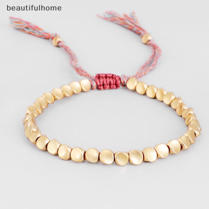 {beautifulhome} Tibet Dikepang Knitg Tembaga Manik-Manik Tali Keberuntungan Gelang Bangle Unisex Perhiasan.