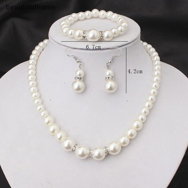 {beautifulhome} Kalung Gelang Anting Mutiara Set Pengantin Wanita Pesta Pernikahan Hadiah Natal.