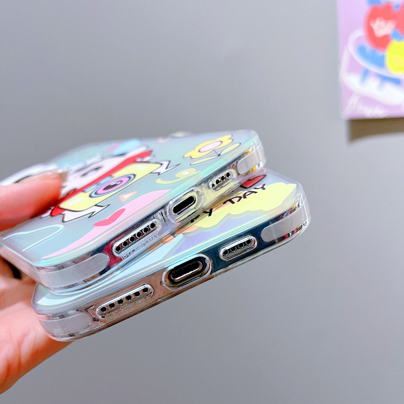 【Laser colorful】 So Cute IMD high quality Crayon Shin-chan Hard Case for IPhone 11 12 13 14 Pro Max Women Girl Lovely Cartoon