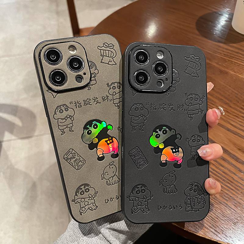 【Laser Gradient】So Cool high quality Funny Cute Hip Crayon Shin-chan Hard Case for IPhone 7 8 Plus XR XS Max 11 12 13 14 Pro Max 14 Plus Women Girl Lovely Cartoon