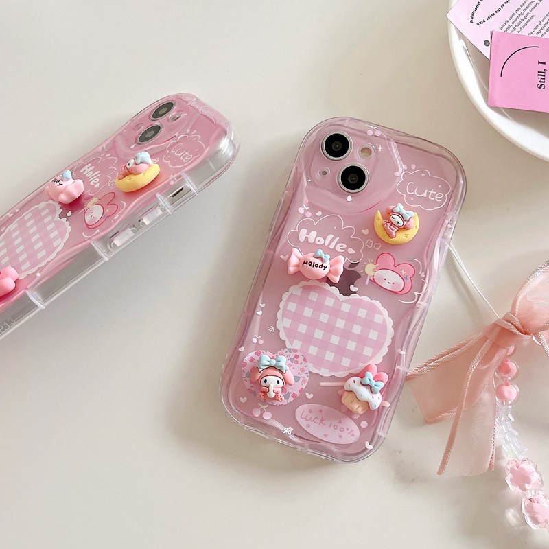 3D Hand Made Diy Candy Melody Pink Love Soft Case iPhone 11 12 13 14 Pro Max New Puff Casing Apple for women girls Gift