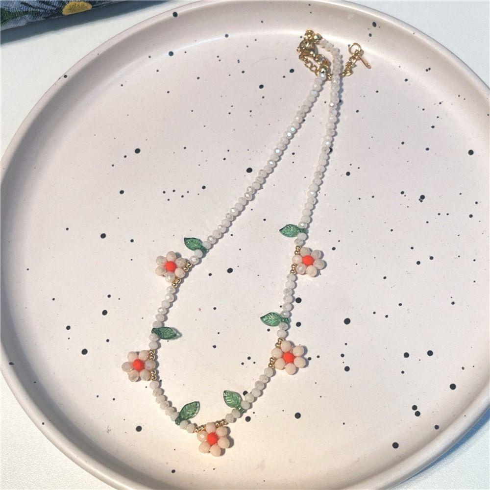 Needway Bunga Choker Kalung Hyaline Indah Liontin Bohemian Korea Daun Y2K Aksesoris Untuk Wanita