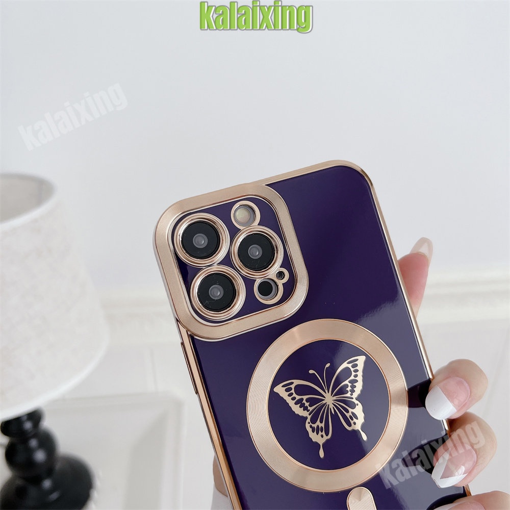 IPHONE Casing Ponsel Motif Kupu-Kupu Electroplating Untuk Iphone14 13 Pro Max12 11 Pro Max Dengan Soft Case Magnetik