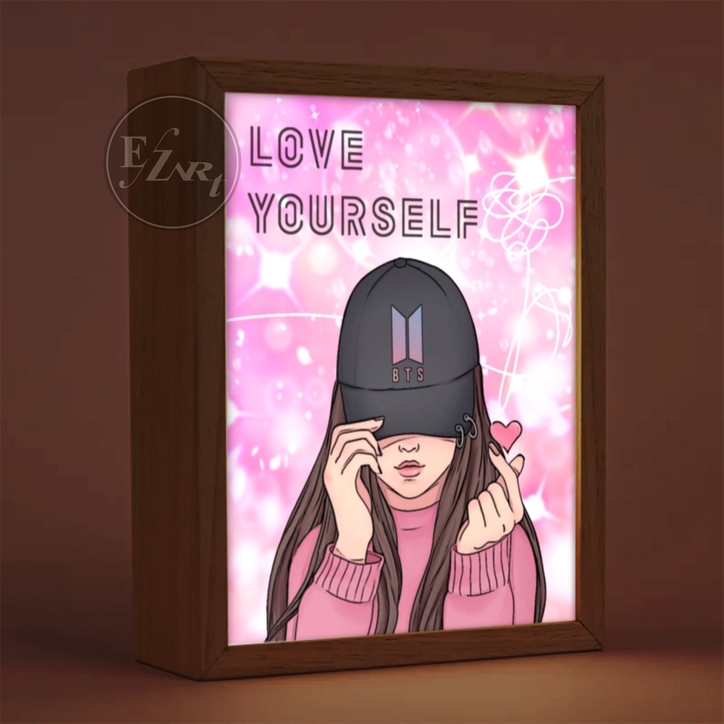 Edisi BTS Army - Light Painting Art Frame Bingkai Lukisan Menyala Lampu LED Material Kayu Asli Untuk Dekorasi Meja Kamar Aesthetic Cocok Jadi Kado Hadiah