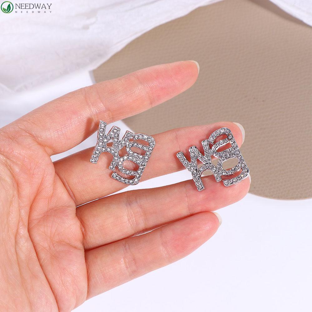 Needway Anting Huruf Punk Temperamen Korea Berlian Imitasi Tembaga Kristal Menjuntai Earrings