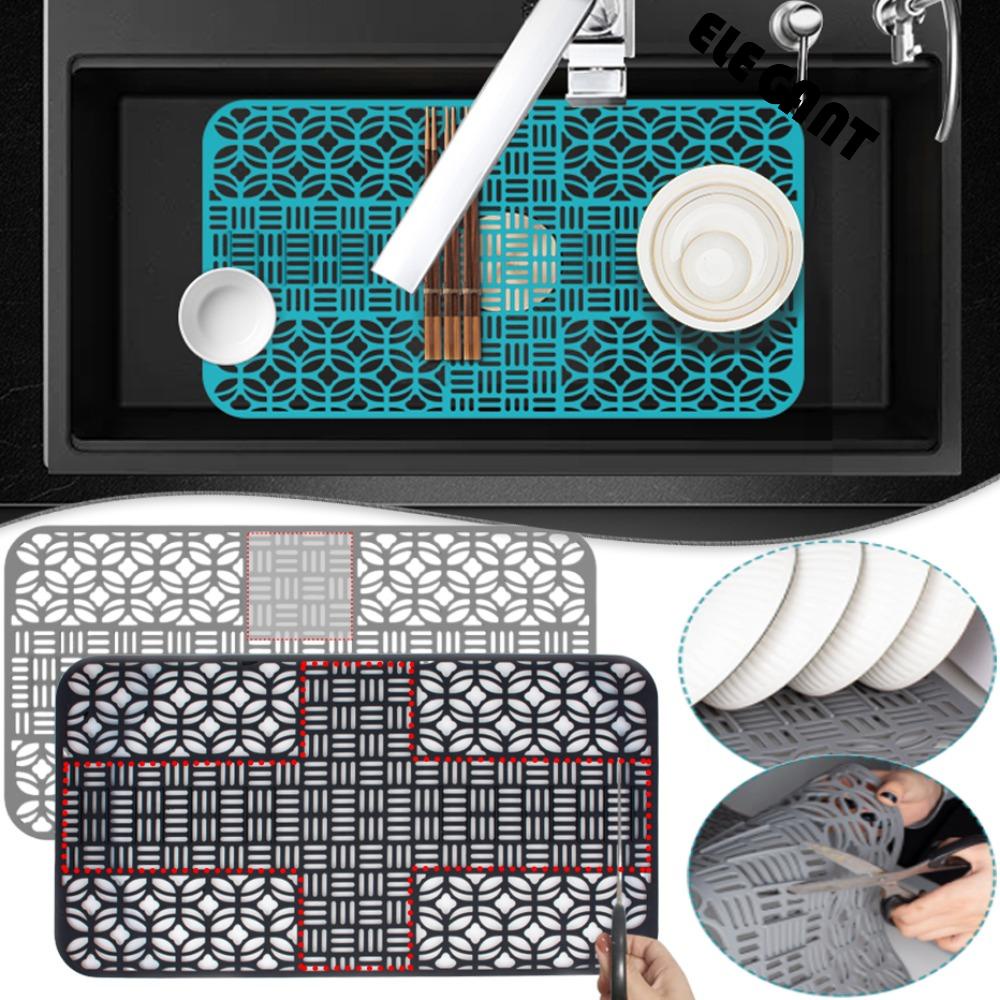 [Elegan] Alas Wastafel Cuttable Silikon Tahan Panas Non-slip Grid Aksesoris Dapur Sink Liner Mat