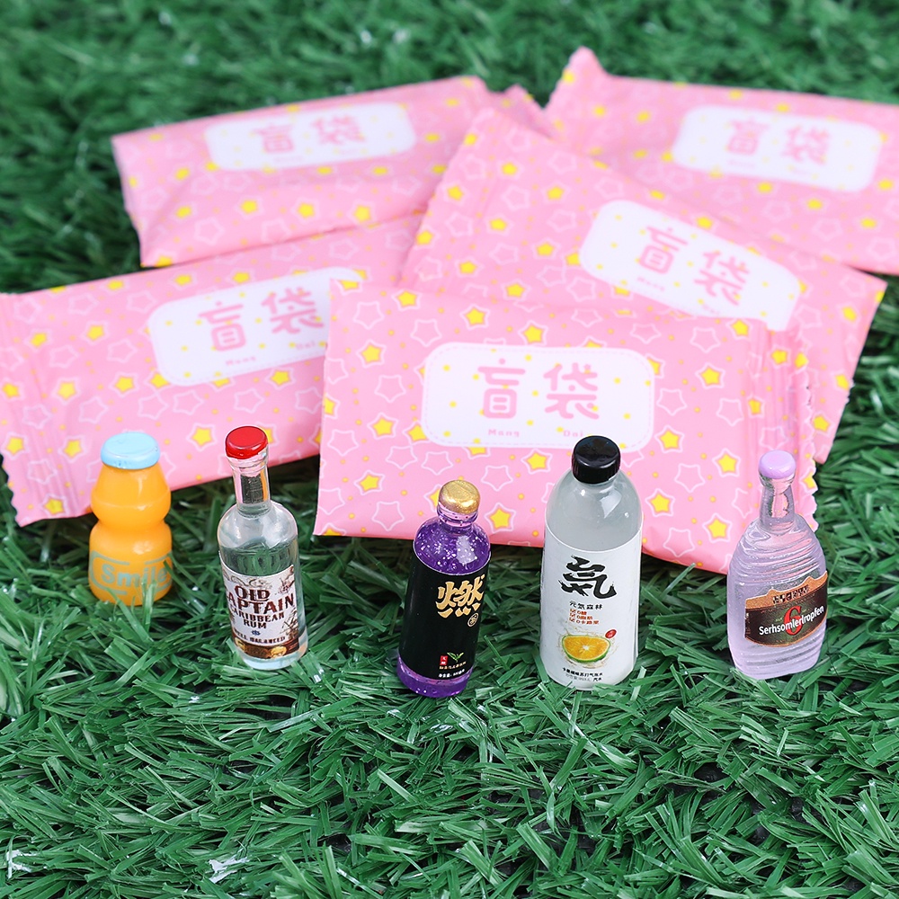 Pink Mini Resin Bottle Blind Box Bag/ Anak DIY Koleksi Meja Air Mineral Hiasan Mainan