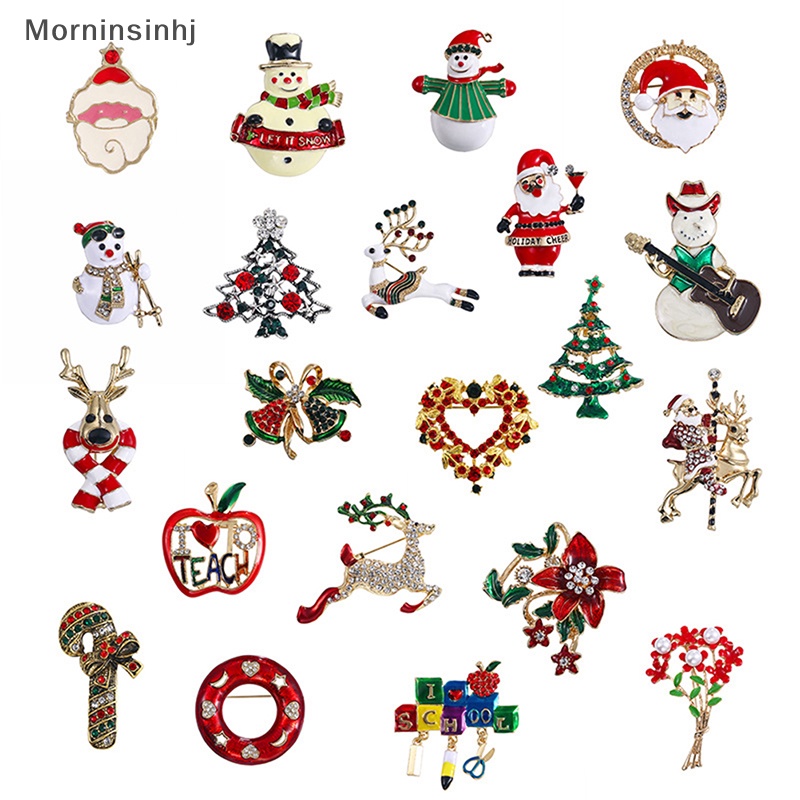 Mornin Tahun Baru Bros Pin Natal Elemen Pin Snowman Pohon Natal Perhiasan Pin Natal Kartun Bros Fashion Perhiasan Hadiah id