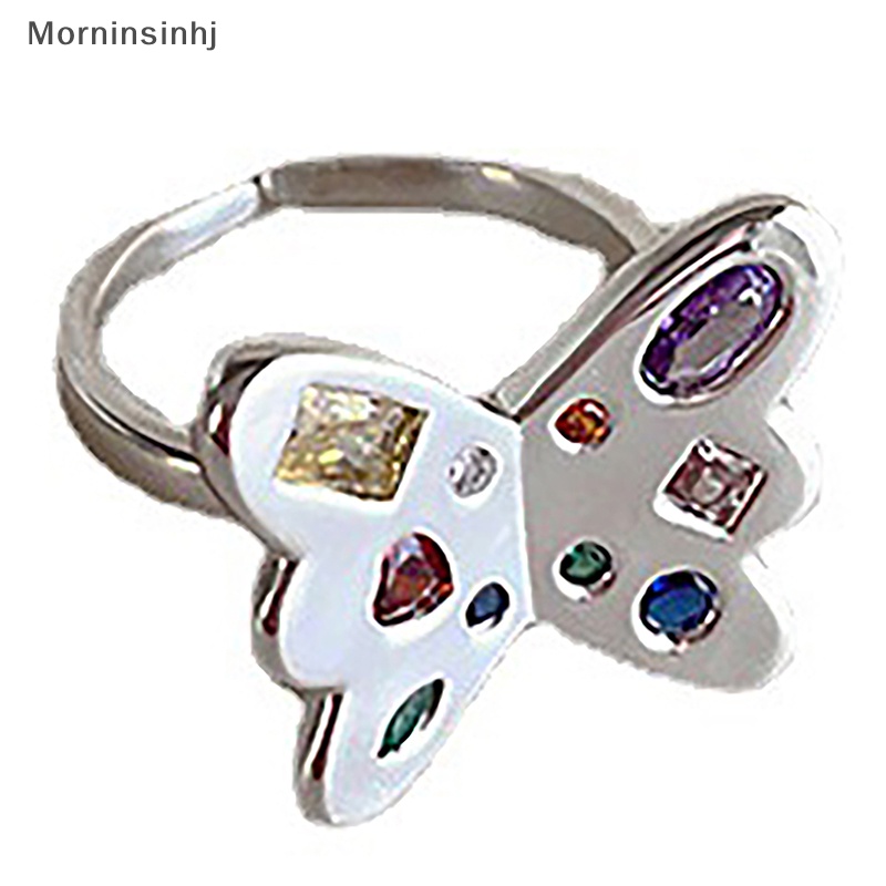 Mornin Vintage Butterfly Heart Open Rings Untuk Wanita Perhiasan Aesthetic Fashion Simple Adjustable Colorful Zircon Finger Ring Aksesoris id