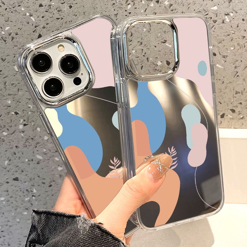 IPHONE Casing Ponsel Cermin Graffiti Kompatibel Untuk Iphone11 12 13 14 12Pro 13Pro 14Pro Pro Max XR X XS Max Electroplating Tombol Perlindungan Mirror Cover