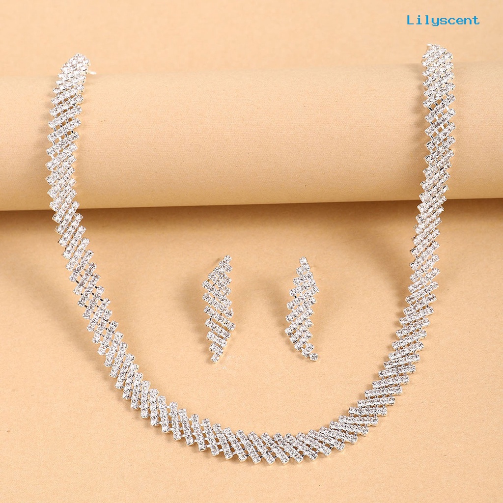 [LS]1 Set Kalung Wanita Cantik Elegan Alloy Glamor Berlian Imitasi Decor Fashion Necklace Untuk Pernikahan