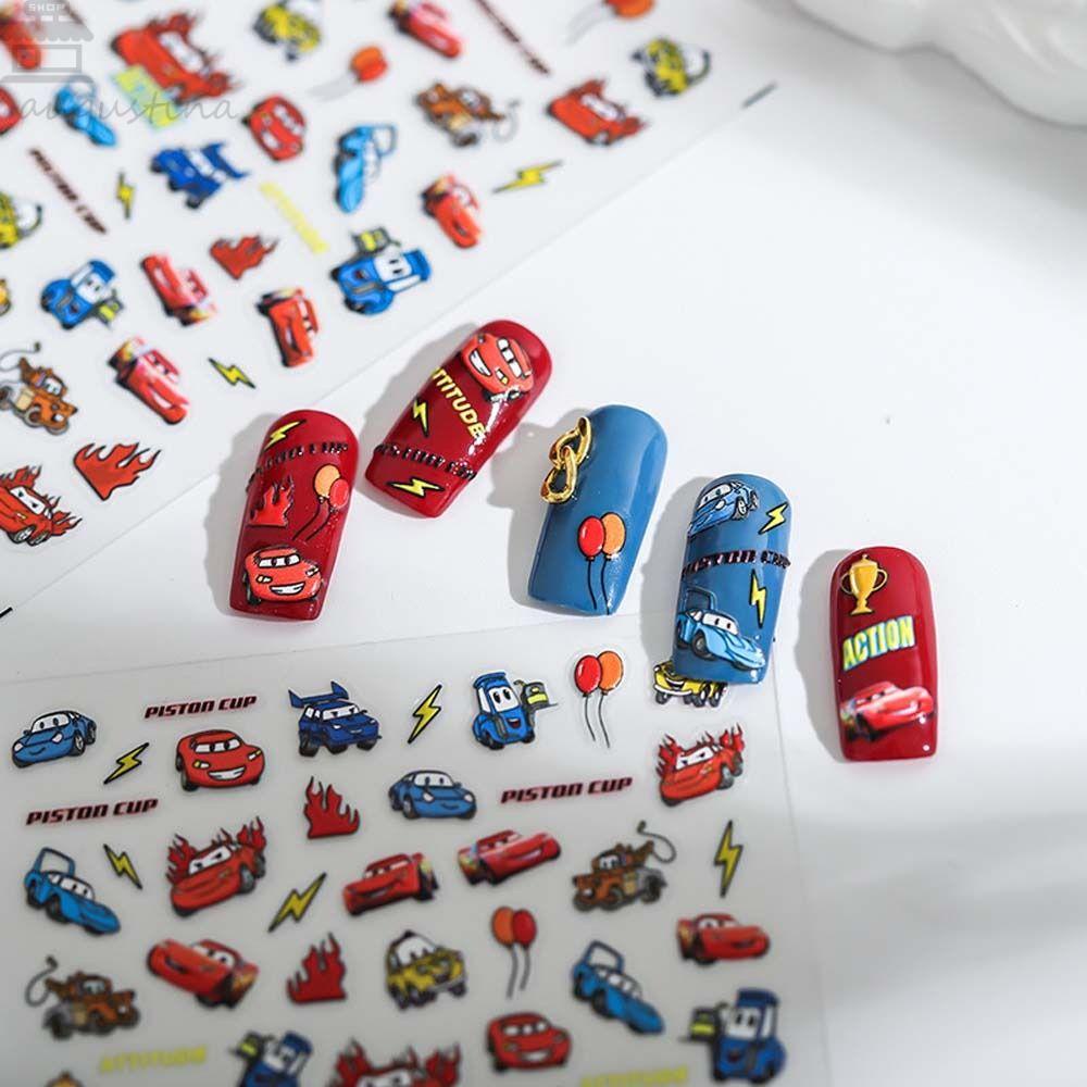 AUGUSTINA Agustinina Kartun Stiker Kuku Relief Perekat Diri Aksesoris Manikur Mobil Melody Domba Nail Art Dekorasi