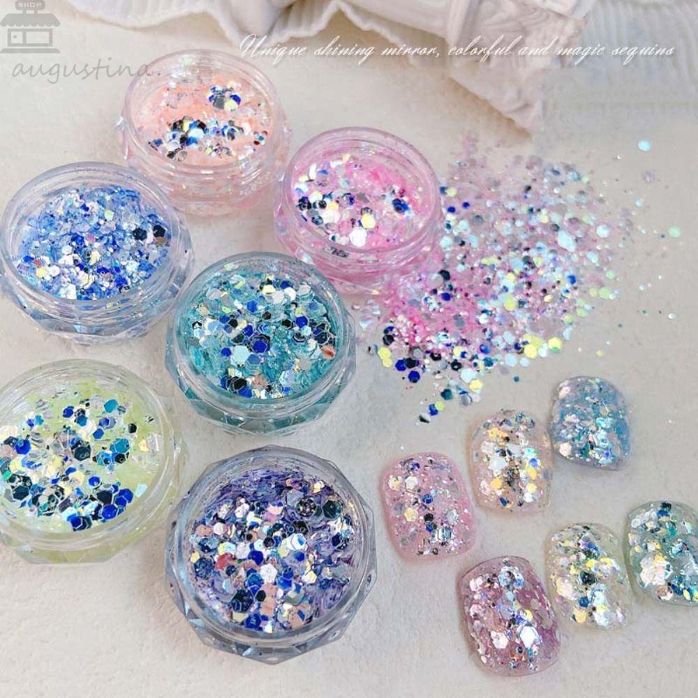 AUGUSTINA Agustina Kuku Payet Wanita Sparkly 3D Nail Charms Hexagon Nail Art Patchs Nail Perhiasan Nail Art Dekorasi