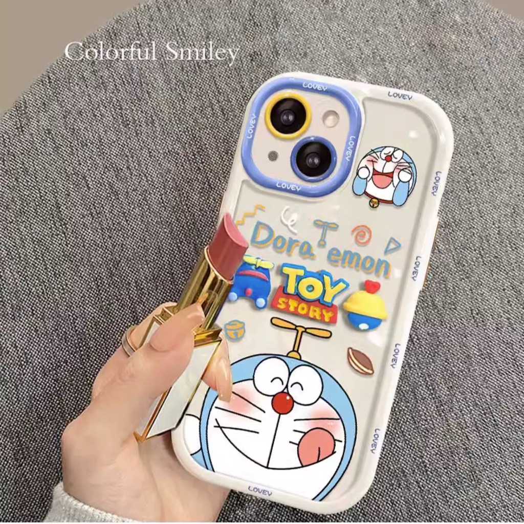 Stereoscopic Doll Puff Doraemon Silicone SoftCase iPhone XR XS Max 11 12 13 14 Pro Max 14 Plus Girl Woman's Fashion Pretty Cute Phone Case