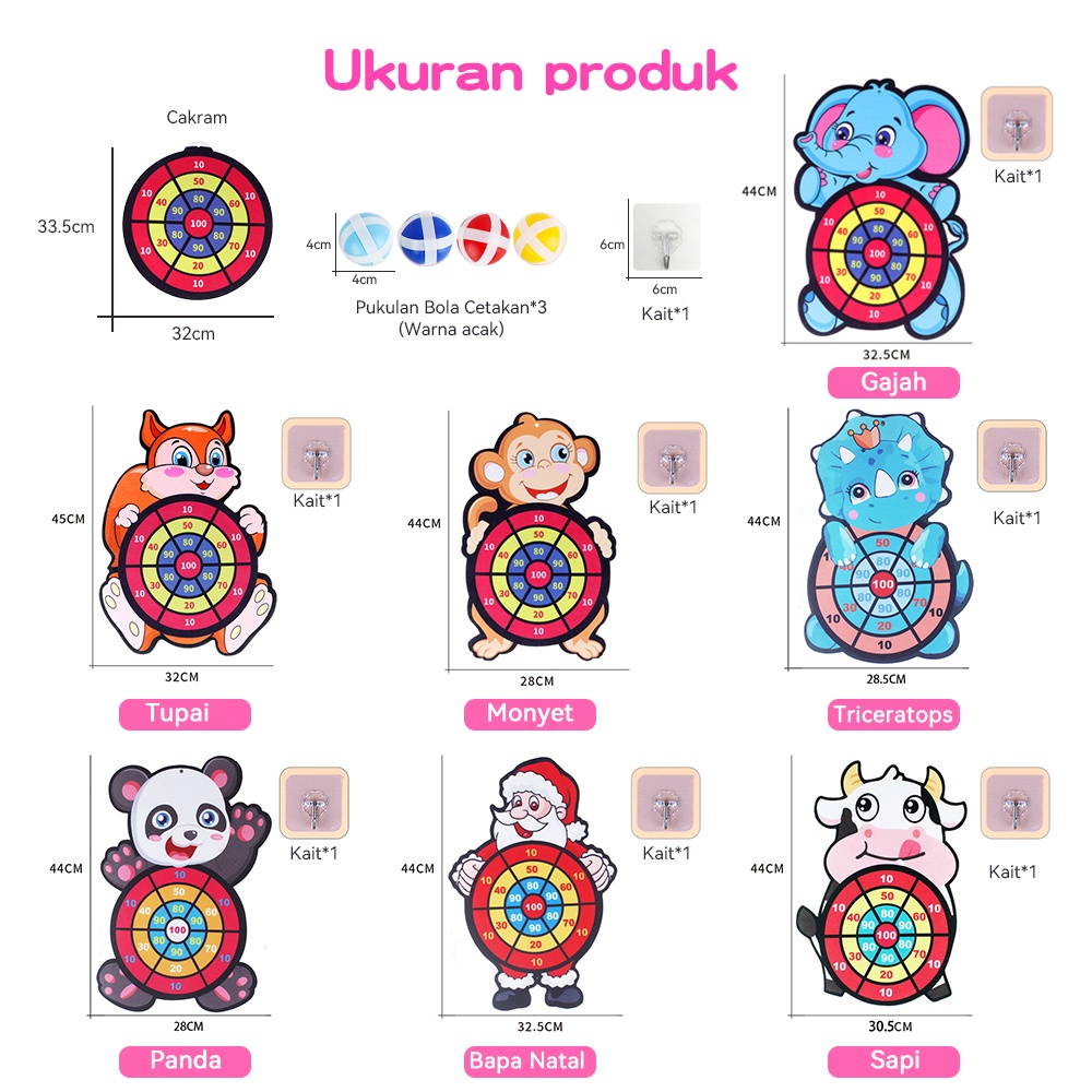Mumystation Mainan Anak Lempar Bola  Sasaran Dart Tempel Mainan Anak Dart Board