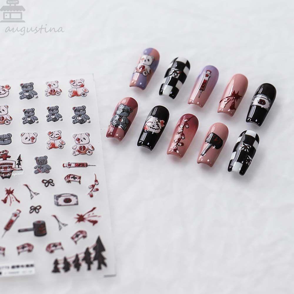 AUGUSTINA Agustina Kartun Stiker Kuku 3D Relief Perekat Diri Spirited Away Bebek Totoro Beruang Dekorasi Kuku