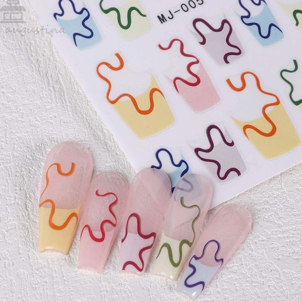 AUGUSTINA Agustinina Totem Stiker Kuku Warna-Warni Berbentuk Tidak Teratur Lucu Self Adhesive Nail Dekorasi