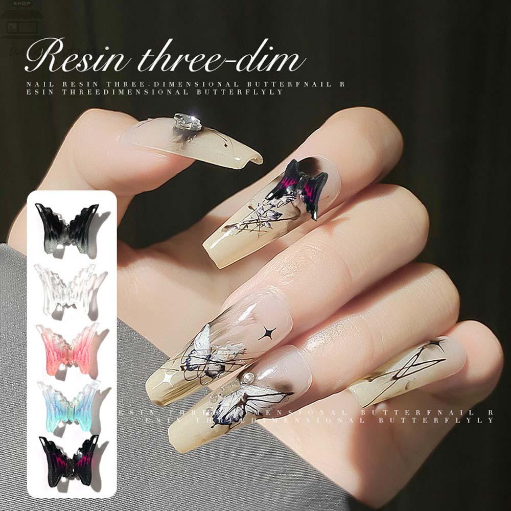 AUGUSTINA Augustina Kupu-Kupu Dekorasi Kuku Korea Retro Pesona Kuku Resin Manikur Aksesoris Hiasan Kuku Nail Jewelry