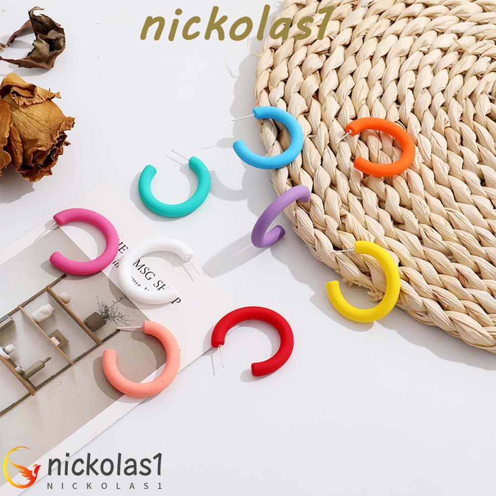 NICKOLAS1 Anting Wanita Gadis Permen Warna C-shaped Korea Matte Ear Stud