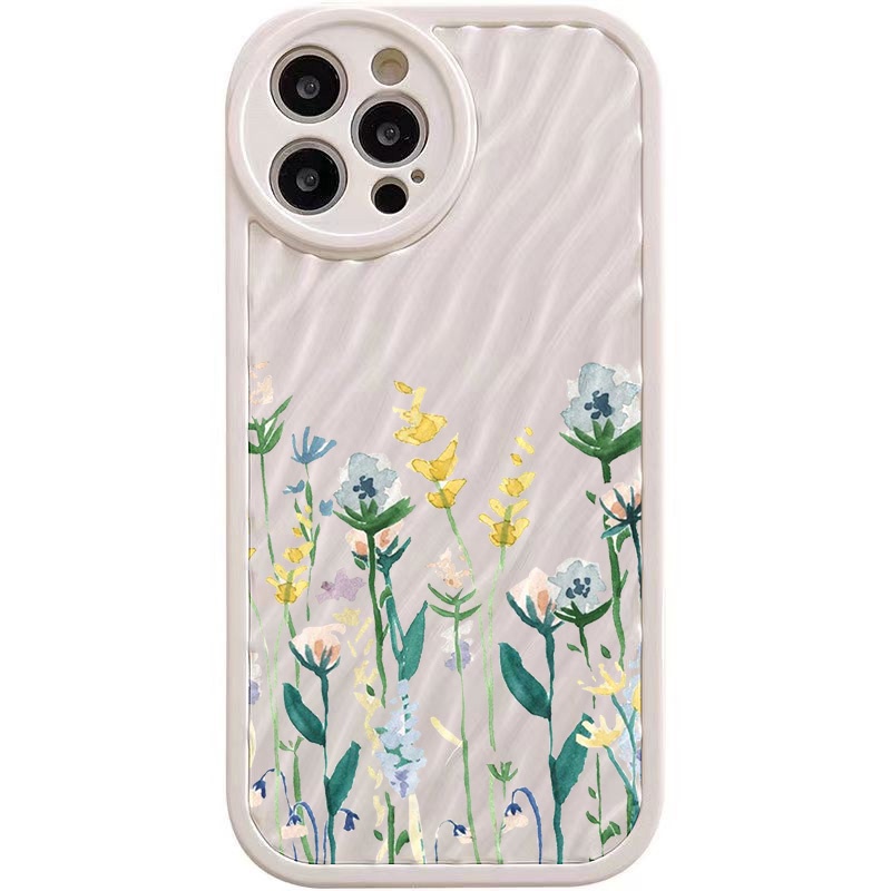 IPHONE Lukisan Cat Air Bunga Riak Air Casing Ponsel Kompatibel Untuk Iphone11 13 12 14 Pro Max14 Plus XR X XS MAX 7Plus 8Plus 7 8 SE 2020 2022 Sarung Tahan Guncangan
