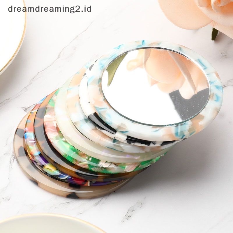 (drea) Cermin Rias Bahan Asam Asetat Compact Mini Round Cosmetic Pocket Mirror //