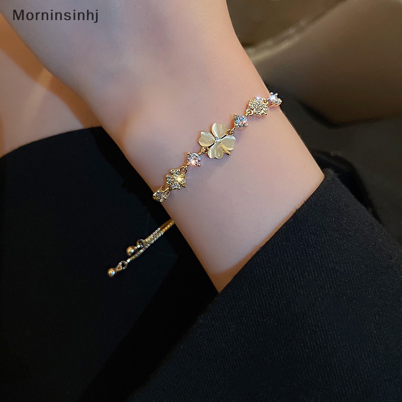 Mornin Berlian Imitasi Opal Clover Adjustable Gelang Untuk Wanita Mode Baru Berkilau Warna Emas Gelang Perhiasan Pernikahan Pesta Hadiah id