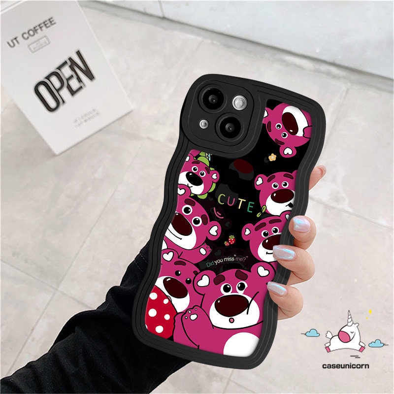 IPHONE Kartun Lucu Caasing Kompatibel Untuk Iphone11 14 13 12 Pro Max XR X 7 6s 8 6 14 Plus XS Max SE 2020 Lovely Sesame Street Strawberry Bear Manyo Lembut Bergelombang Pinggiran Ponsel Case Cover