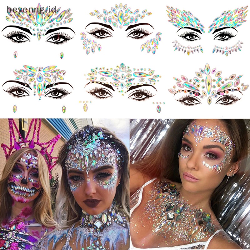 Beyen 3D Perekat Tubuh Glitter Stiker Kristal Tato Pesta Wajah Mata Permata Perhiasan ID