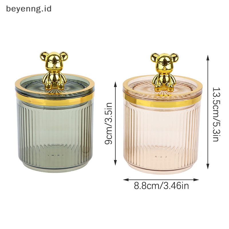 Beyen Cute Bear Clear Cotton Pad Dan Ear Bud Holder Toples Penyimpanan Kosmetik Akrilik ID