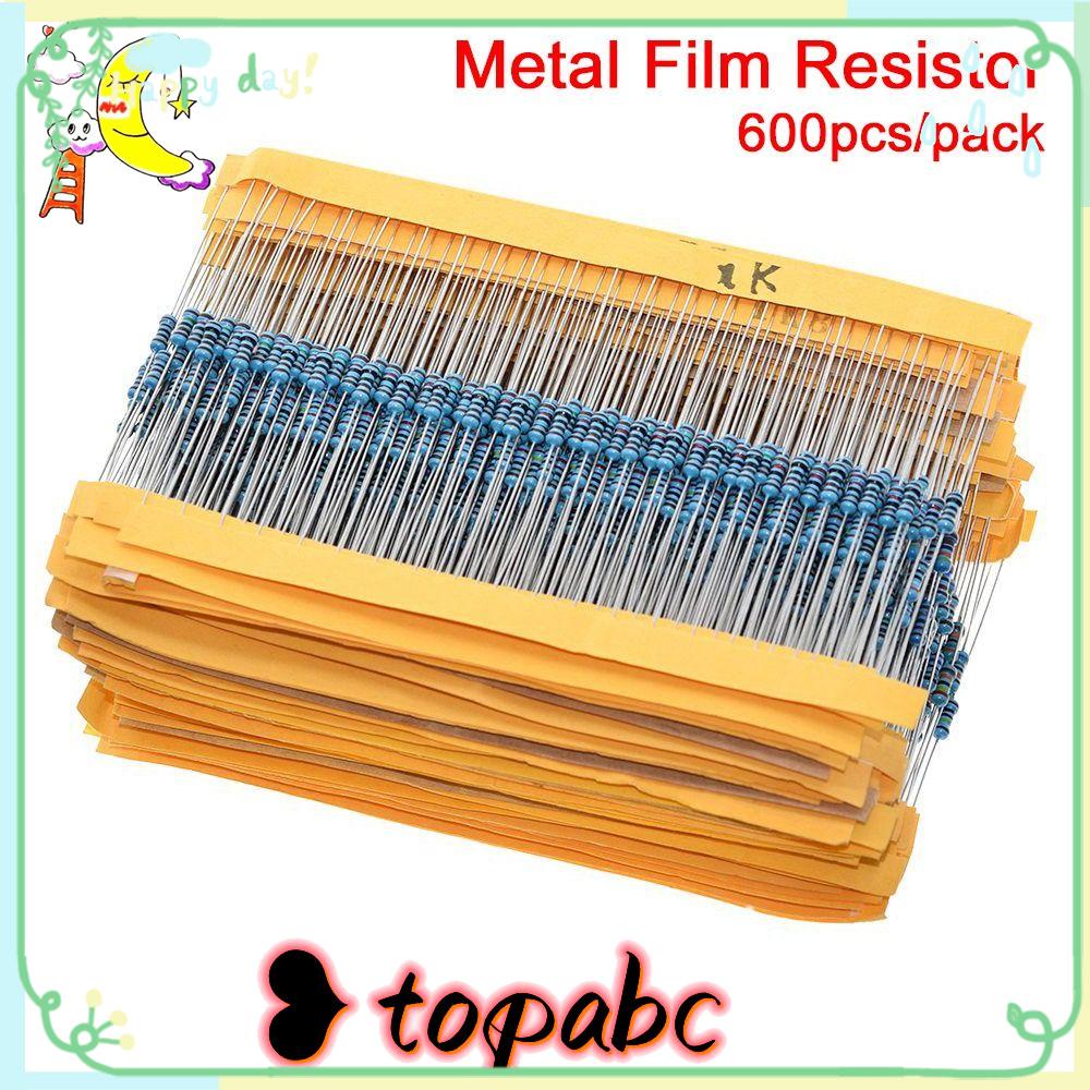 TOP 600pcs /set Resistor Metal 1K 10K 100K 220ohm Metal Film 30jenis 1/4W Komponen Pasif Tahanan