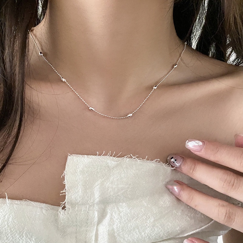 Kalung Lingkaran Polos Manik-Manik Xiaomi Dua Lapis Perempuan Musim Panas Gaya Keren Sederhana All-Match Desain High-End Niche