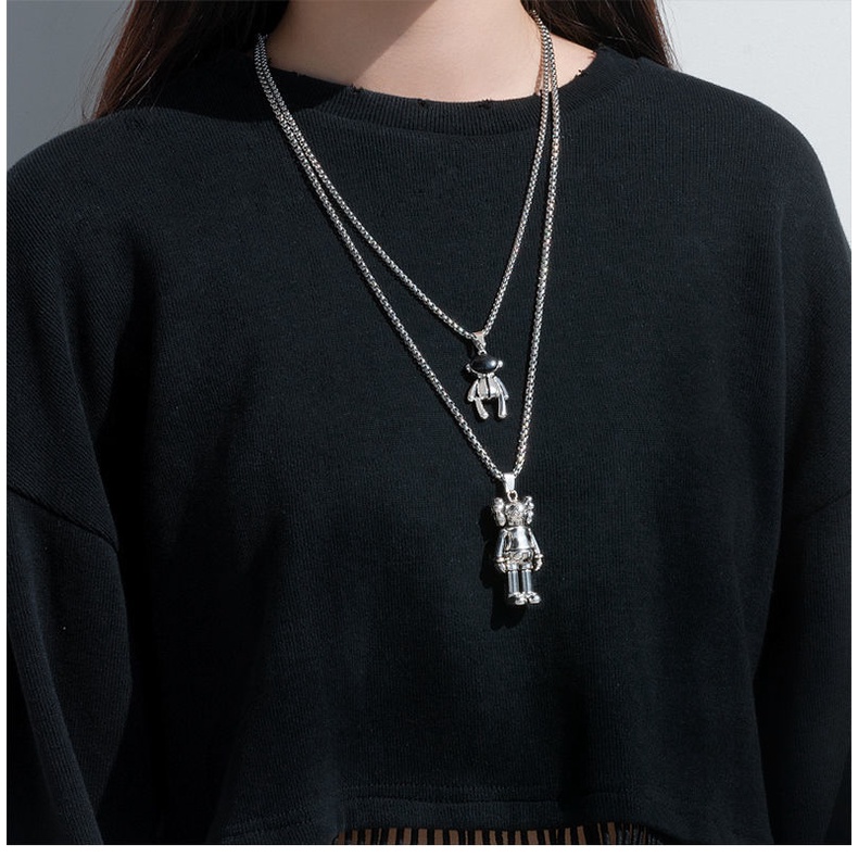 Kalung Hip Hop Panjang Pria Street Sweater Rantai Influencer Perempuan Trendi Disc Liontin Bergerak ins Combin