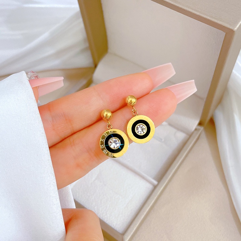 Anting stud juntai bulat zircon titanium stainless steel 316L import harga grosir bisa cod