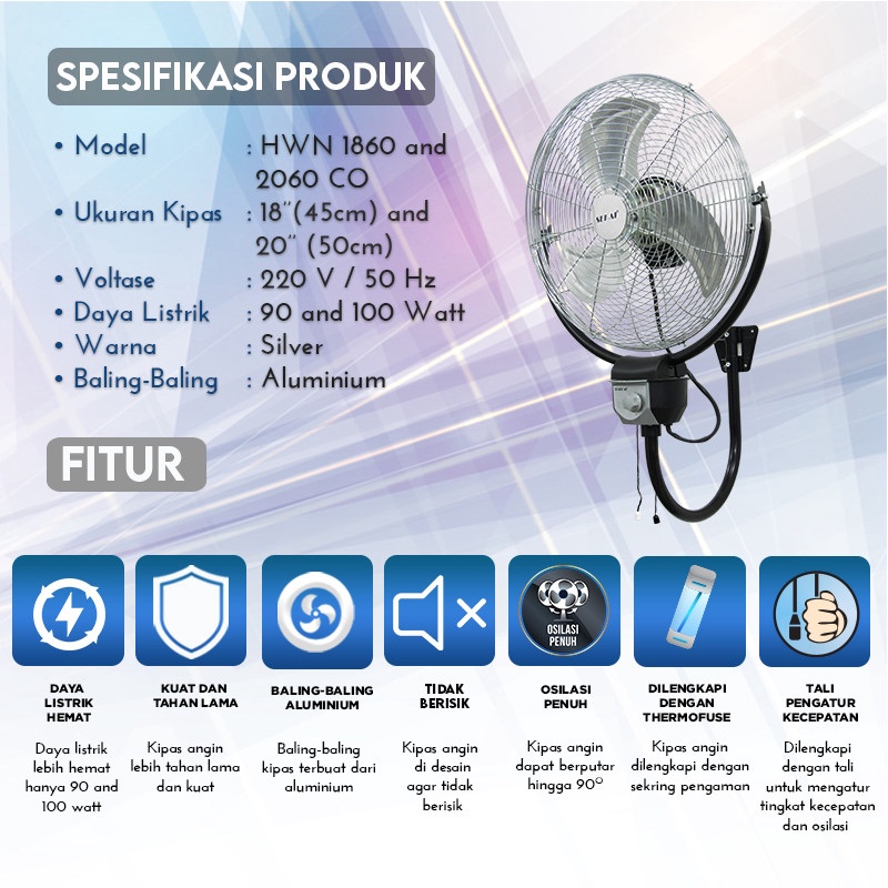 Sekai Kipas Angin Dinding 20 Inch HWN 2060 CO / HWN2060CO Wall Fan