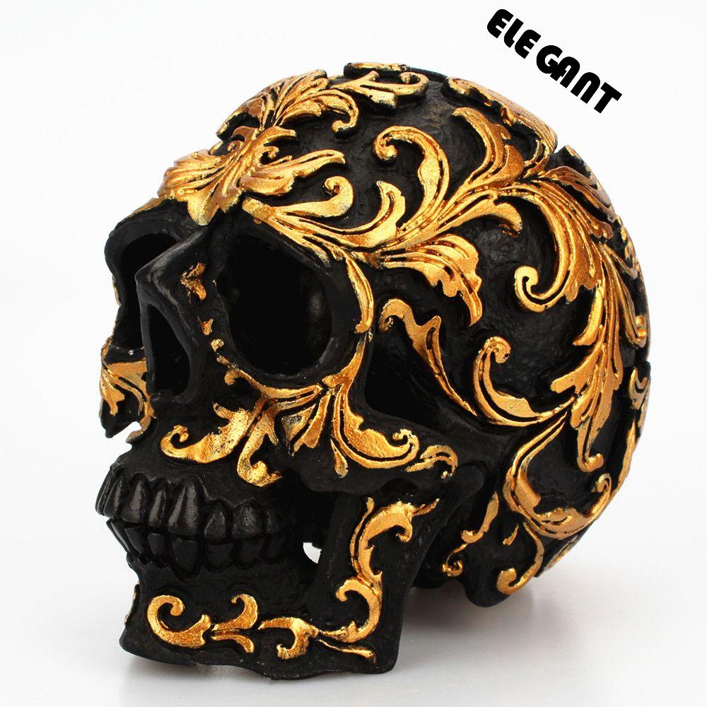 【 ELEGANT 】 Patung Tengkorak Resin Golden Craft Patung Ornamen Patung Kepala Tengkorak