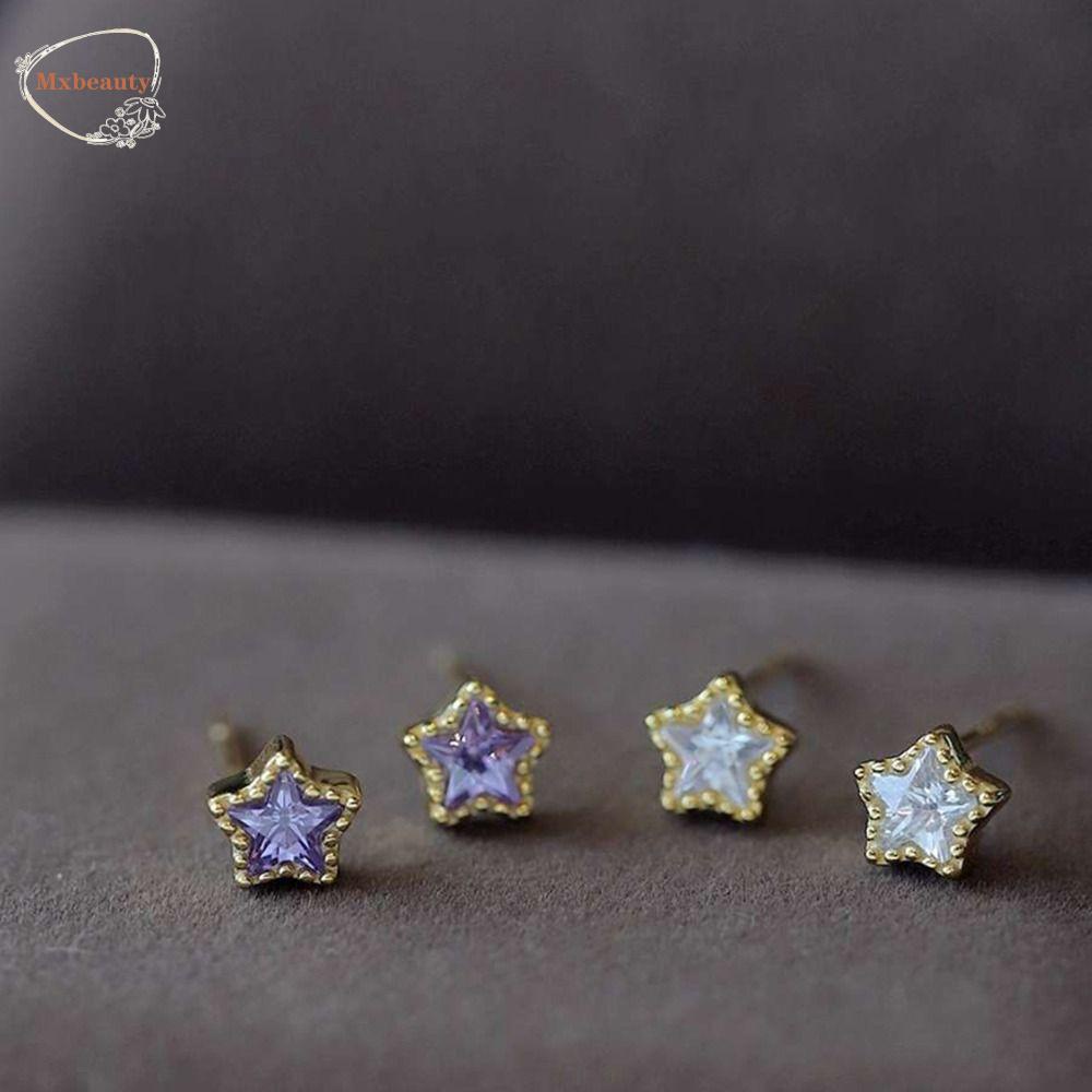 MXBEAUTY Anting Wanita Trendi Serbaguna Sederhana Mungil Bintang Hadiah Ulang Tahun Niche Desain Perhiasan Fashion Multi-Warna Anting Gaya Korea