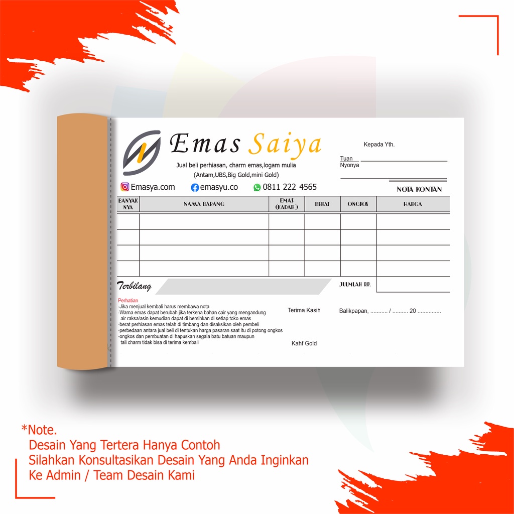 Nota custom kwitansi 2 ply 1/4 folio buku nota penjualan surat jalan invoice kwitansi tanda terima