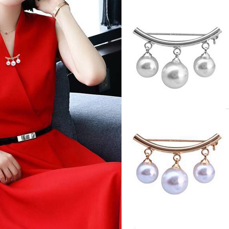 Fashion Mutiara Tetap Tali Pesona Safety Pin Bros Tetap Anti Slip Pin Korea Ikatan Simpul Pearl Brooch