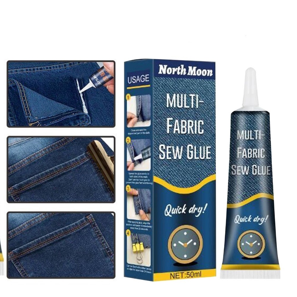 ღ 50ml Lem Jahit Cepat Kering Perekat Kain Ultra-stick Lem Kain Pakaian Jeans Lem Tekstil Kulit Untuk Perbaikan Pakaian Ekstra Kuat Juga